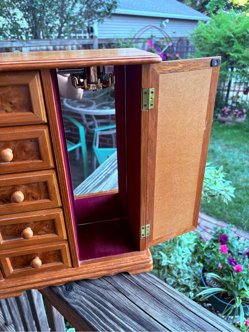 Large vintage wooden jewelry box armoire mirror drawers storage Retro organizer